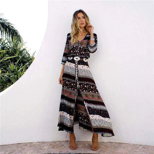 Floral Bohemian Half Sleeve Maxi Dress