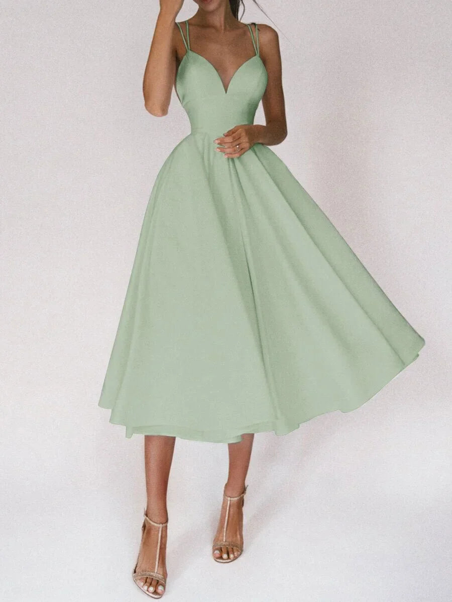 Sweetheart Neckline A-Line Midi Dress