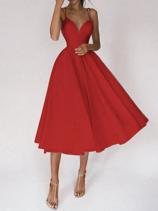 Sweetheart Neckline A-Line Midi Dress
