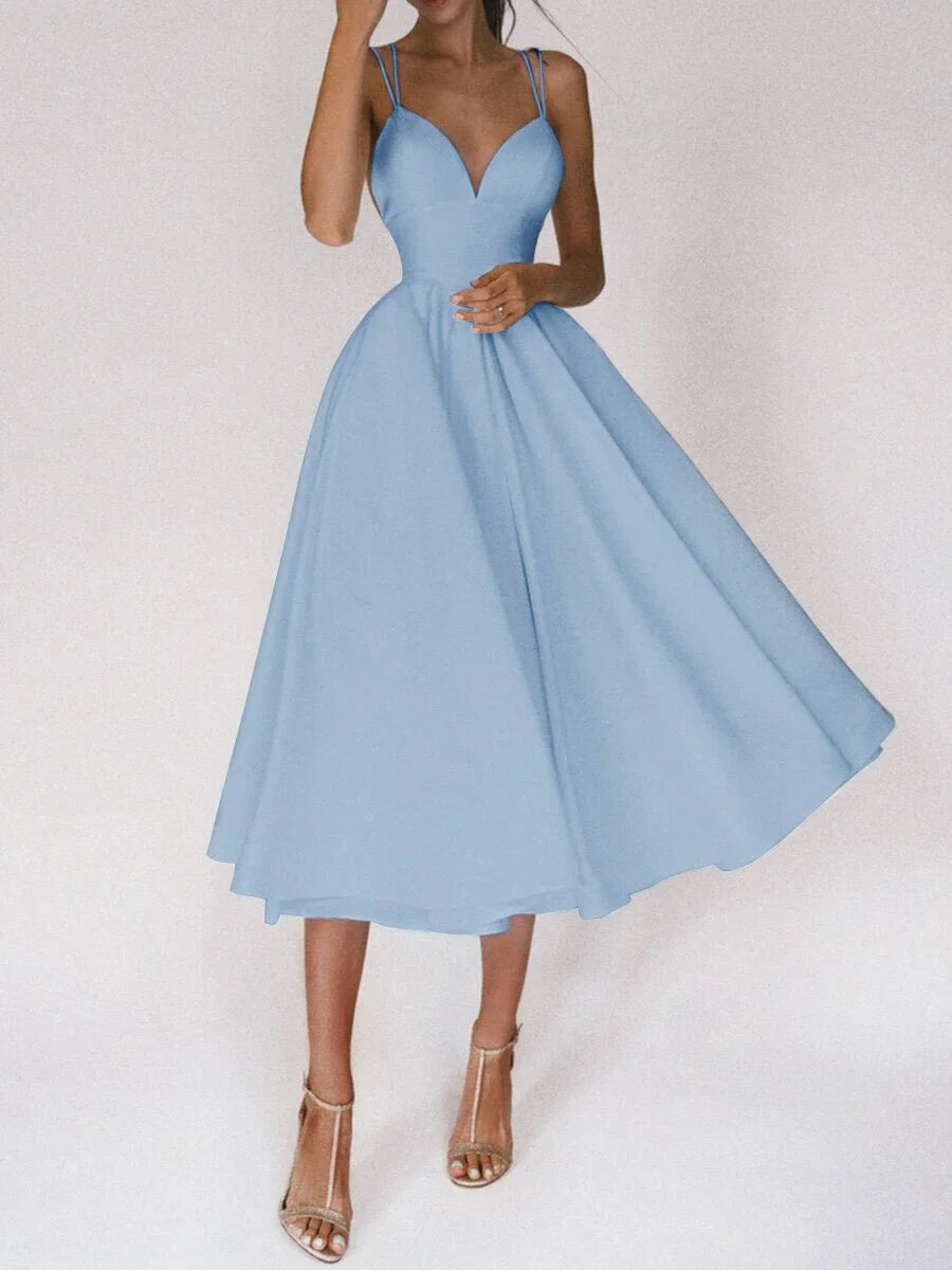 Sweetheart Neckline A-Line Midi Dress