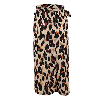 Leopard print high waist ripped slit skirt for women