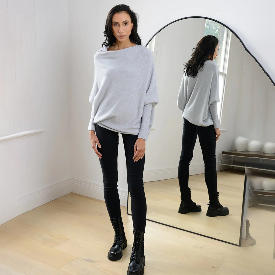 Women's Oversized Knit Sweater - Boat Neck - Long Sleeve - Soft Casual Pullover