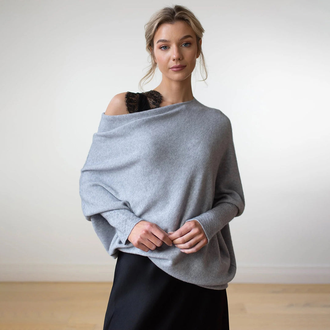 Women's Oversized Knit Sweater - Boat Neck - Long Sleeve - Soft Casual Pullover