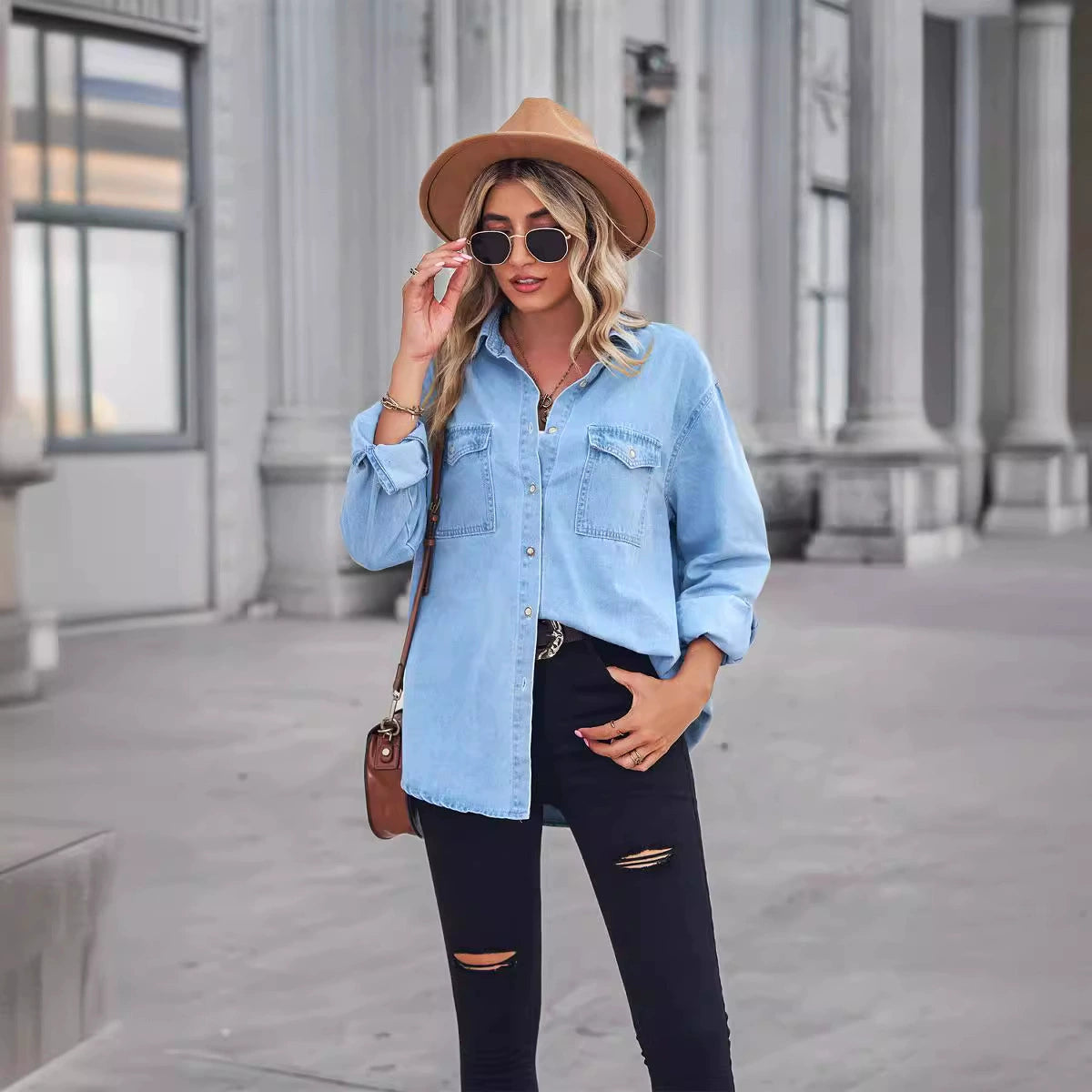 Button Closure Denim Shirt Jacket