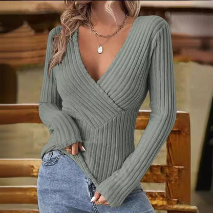 Women's deep v-neck ribbed crossover sweater