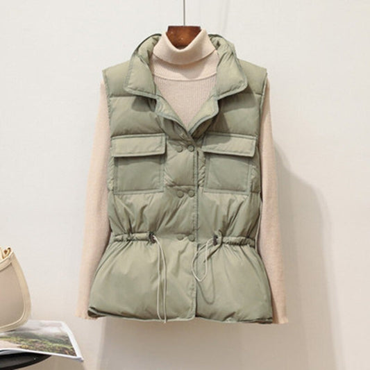 Quilted Drawstring Waist Puffer Vest 