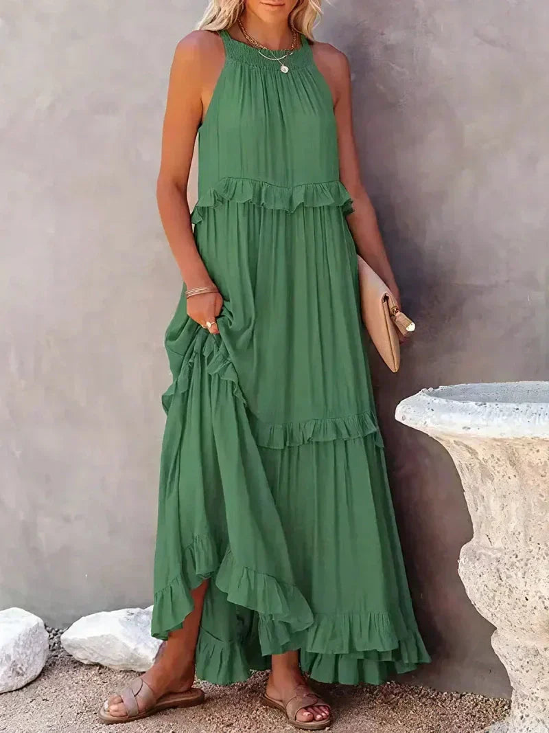 Lightweight Ruffle Layered Halter Neck Maxi Dress