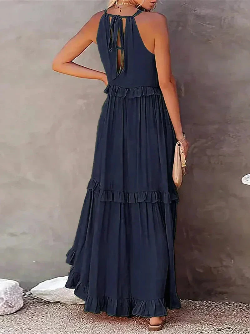 Lightweight Ruffle Layered Halter Neck Maxi Dress