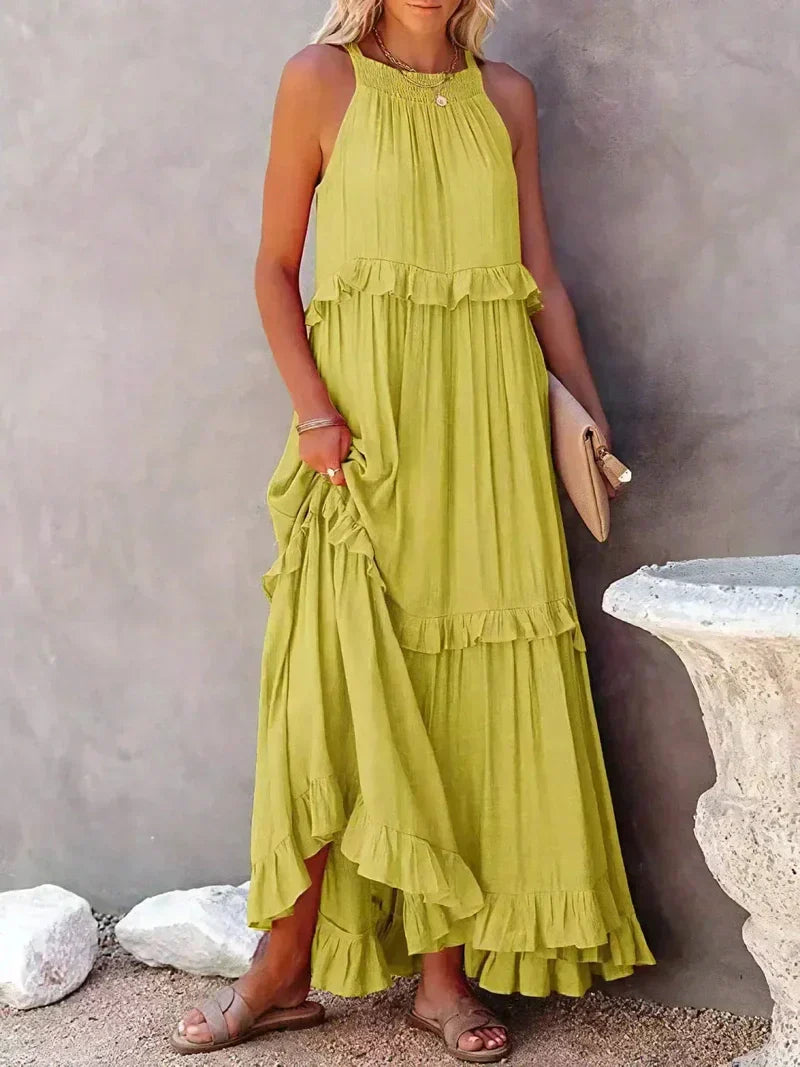 Lightweight Ruffle Layered Halter Neck Maxi Dress