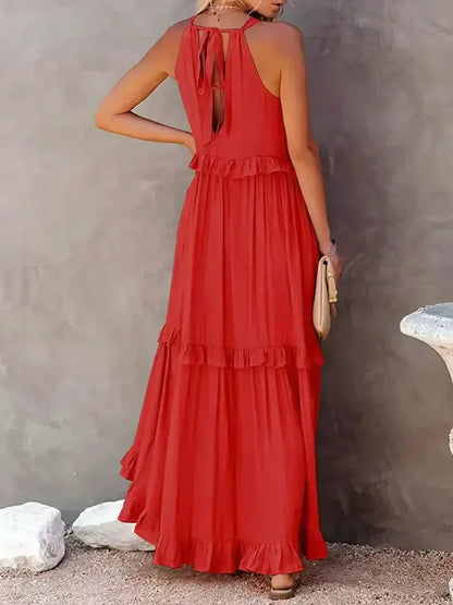 Women’s Maxi Dress – Halter Neck – Ruffle Layers – Flowy Fit – Lightweight Cotton