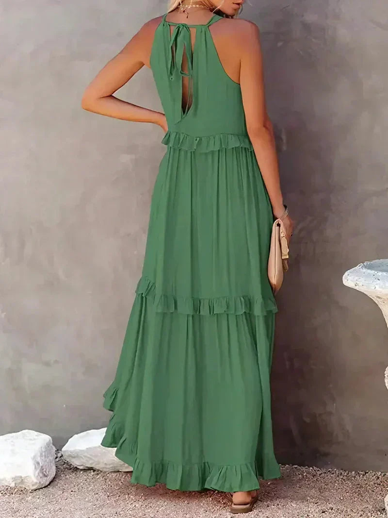 Lightweight Ruffle Layered Halter Neck Maxi Dress