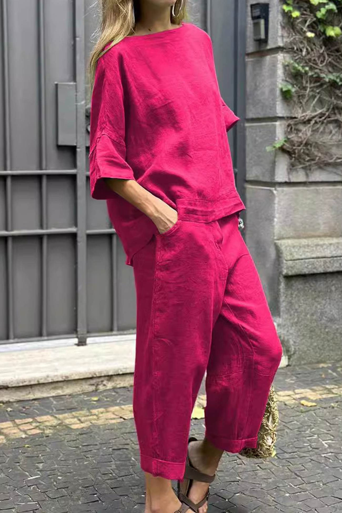 Ivy - crew neck shirt and wide leg pants set