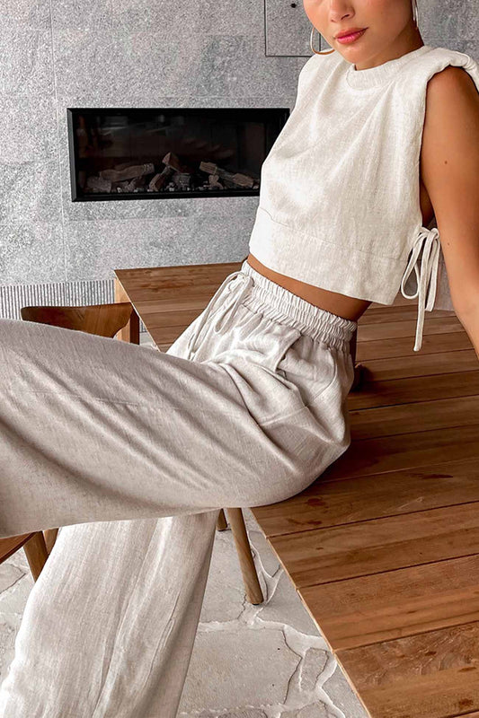 Linen High-Waist Wide-Leg Pants Set