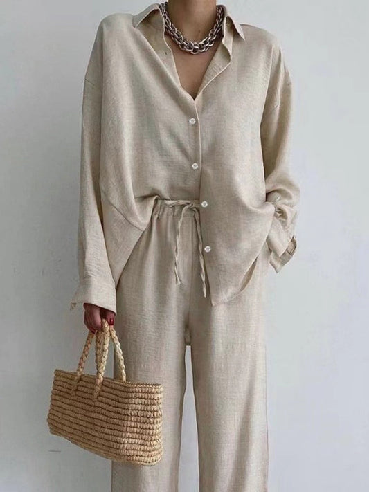 Relaxed Button-Up Shirt and Trousers Set