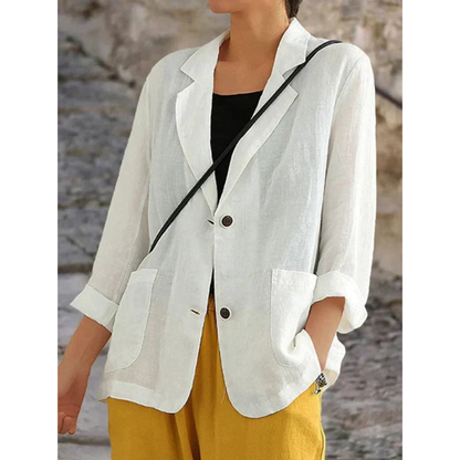 Women's Linen Blazer - Relaxed Fit - Notched Lapel - Single-Breasted Lightweight