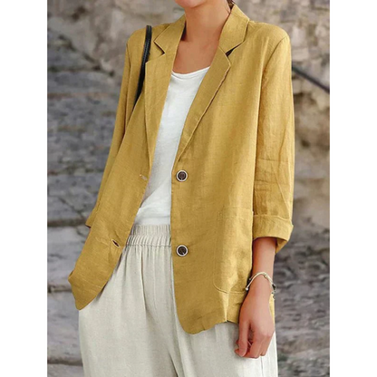Women's Linen Blazer - Relaxed Fit - Notched Lapel - Single-Breasted Lightweight