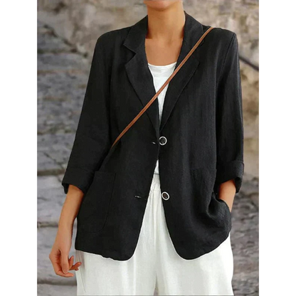 Women's Linen Blazer - Relaxed Fit - Notched Lapel - Single-Breasted Lightweight
