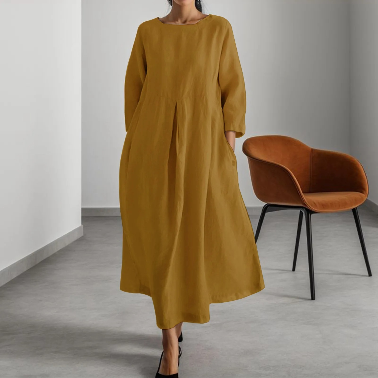 Relaxed Fit Long Sleeve Pocketed Dress