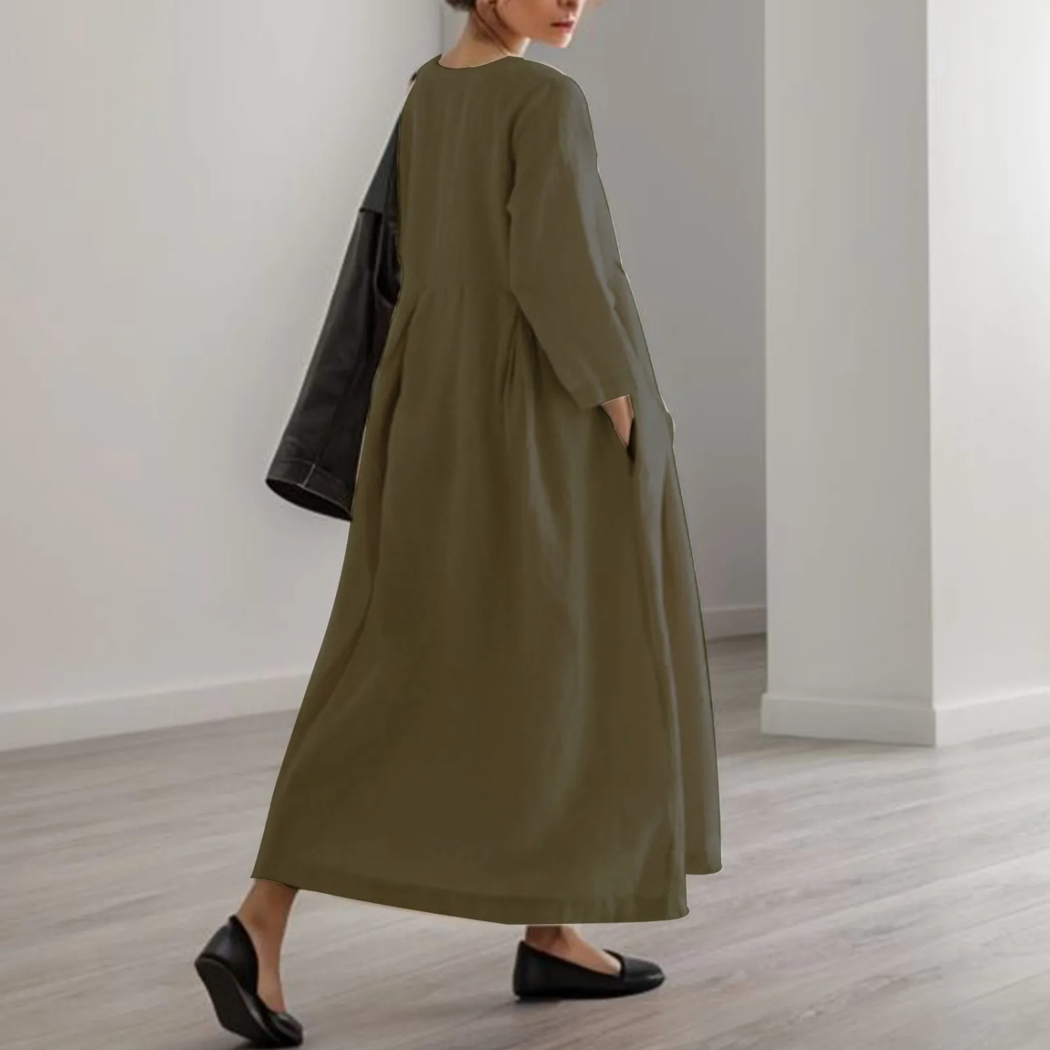 Relaxed Fit Long Sleeve Pocketed Dress