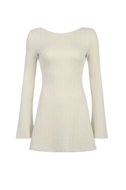 Women’s Sweater Dress - Cable Knit - Mini Length - Flared Sleeve - Fitted Silhouette