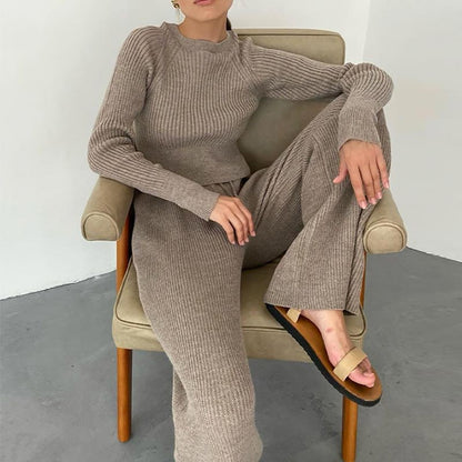Women's long-sleeve sweater and wide-leg pants lounge wear set