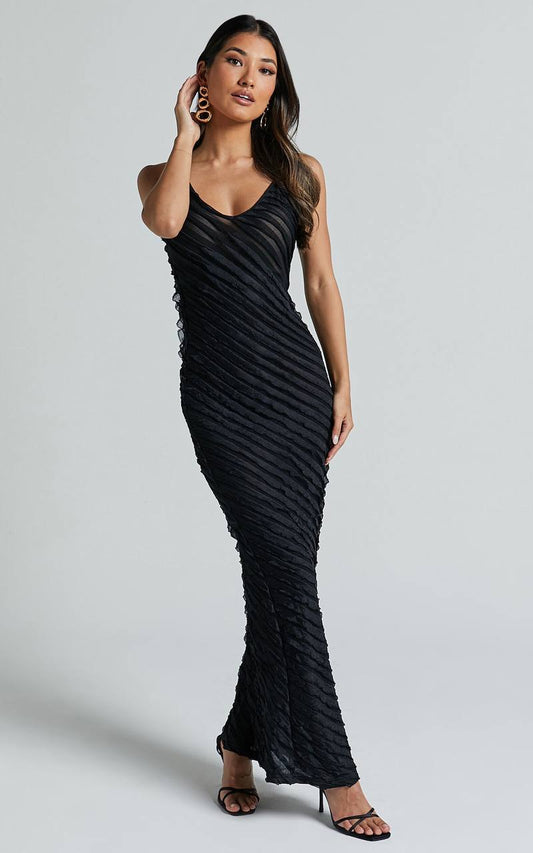 Textured Knit Slim Fit Maxi Dress