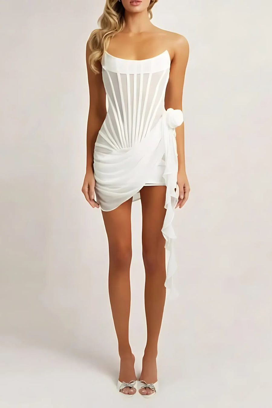 Sheer Mesh Strapless Mini Dress