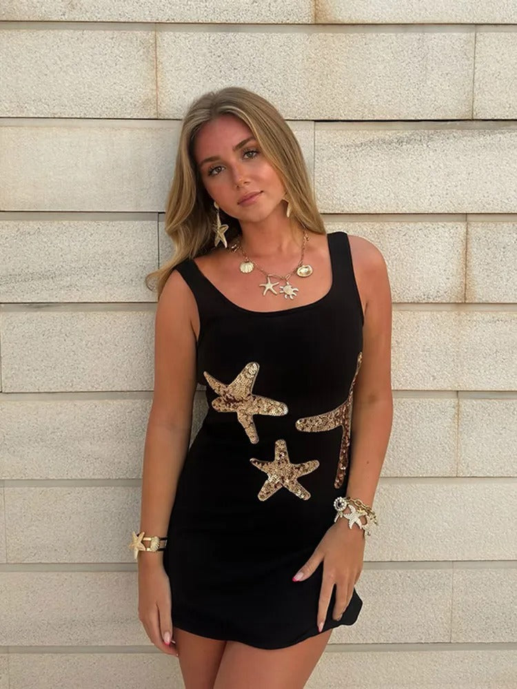 Embellished Slim Fit Sleeveless Mini Dress