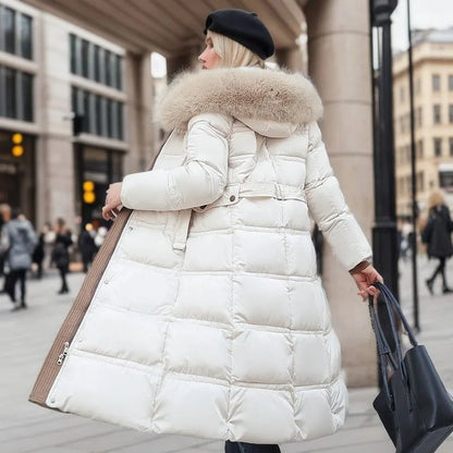 Women's long padded long coat with belt
