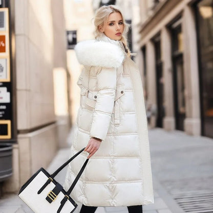 Women's long padded long coat with belt