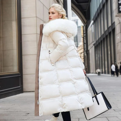 Women's long padded long coat with belt