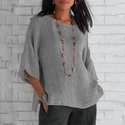 Women's Tunic Top – Lightweight Textured Fabric – Relaxed Fit – Elbow-Length Sleeves