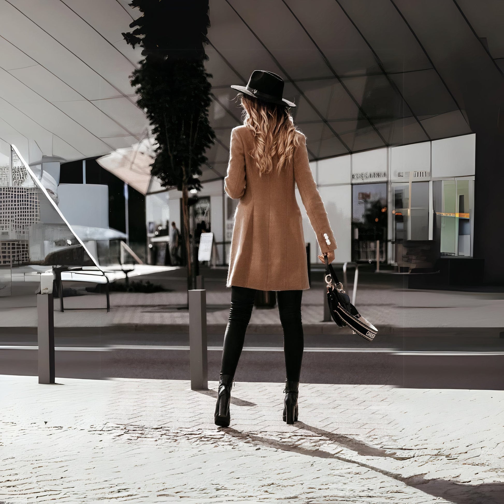 Double-Breasted Long Sleeve Midi Coat