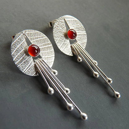 Red hollow stone drop earrings