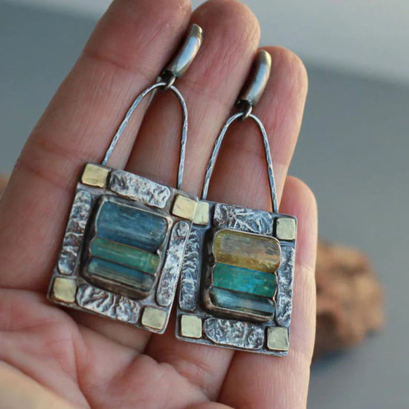 Blue-green crystal stone earrings