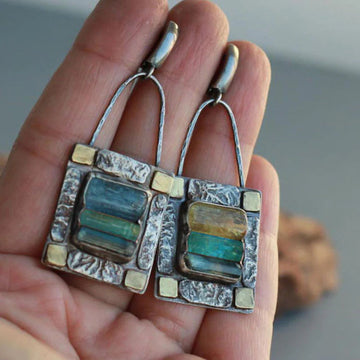 Blue-green crystal stone earrings