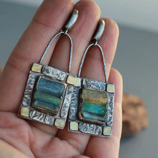 Textured Stone Accent Dangle Earrings