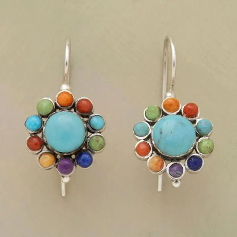 Round multicolor turquoise earrings