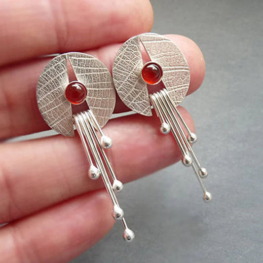 Hollow Stone Drop Red Earrings