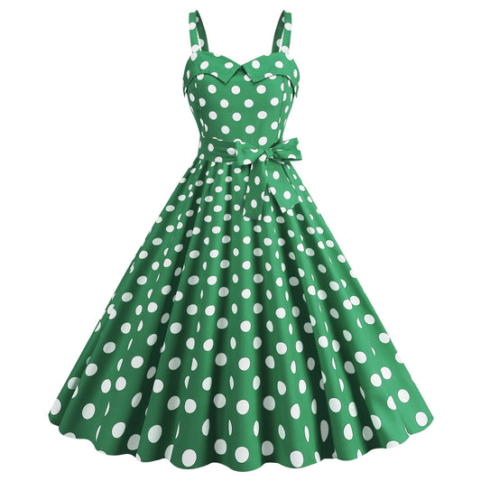 Polka Dot Sweetheart Swing Dress with Bow