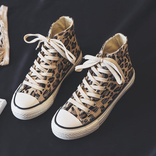 Animal Print Canvas Lace-Up High-Top Sneakers