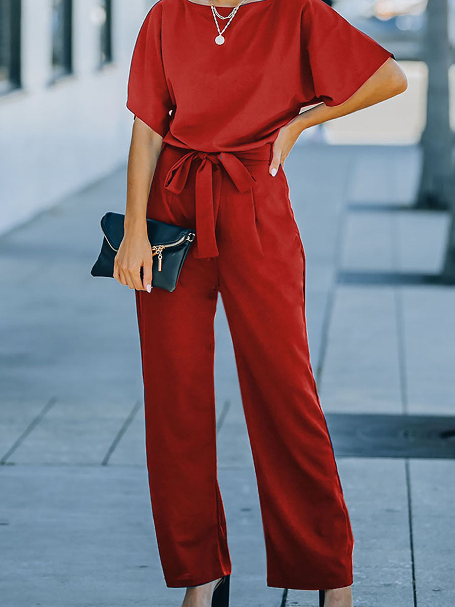 Paige - plain jumpsuit with short and wide sleeves