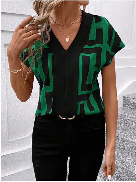 Loose Fit Flowy V-Neck Blouse