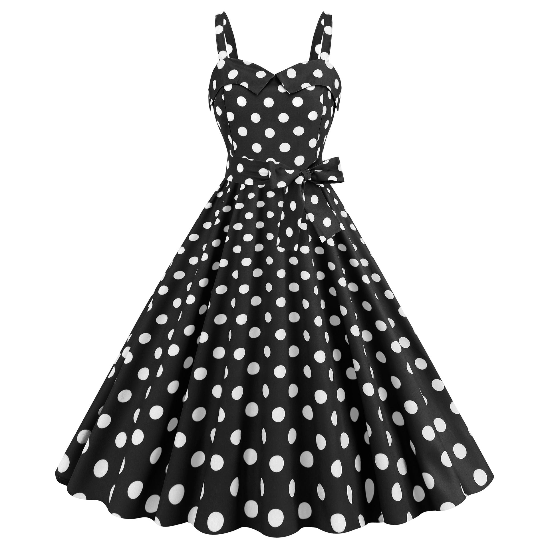 Polka Dot Sweetheart Swing Dress with Bow