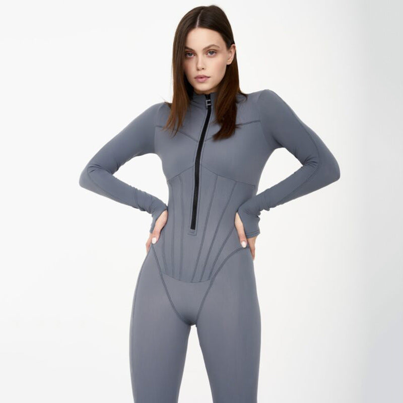 Women's high neckline zip catsuit
