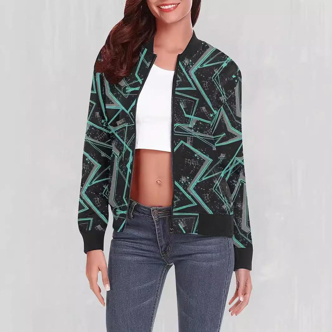 Women's bomber jacket with geo print and zip