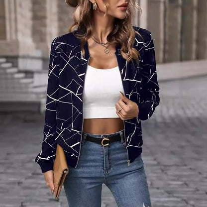 Women's bomber jacket with geo print and zip