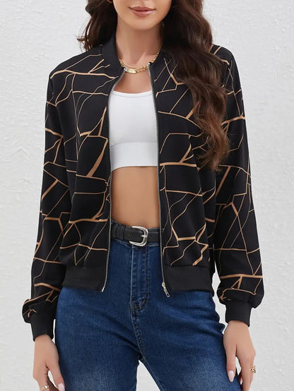 Women's bomber jacket with geo print and zip