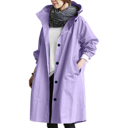 Lightweight hooded mid-length raincoat