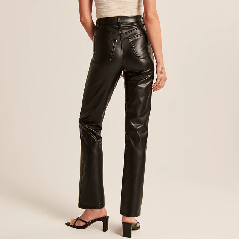 High-Waisted Slim Leather Fit Pants